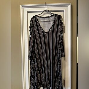 Super Soft Black Stripe Lattice Sleeve Mini Trapeze Dress 2 (18-20)